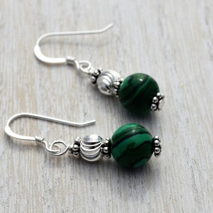 Malachite Sterling Silver Dangle Earrings, 1.25&quot;