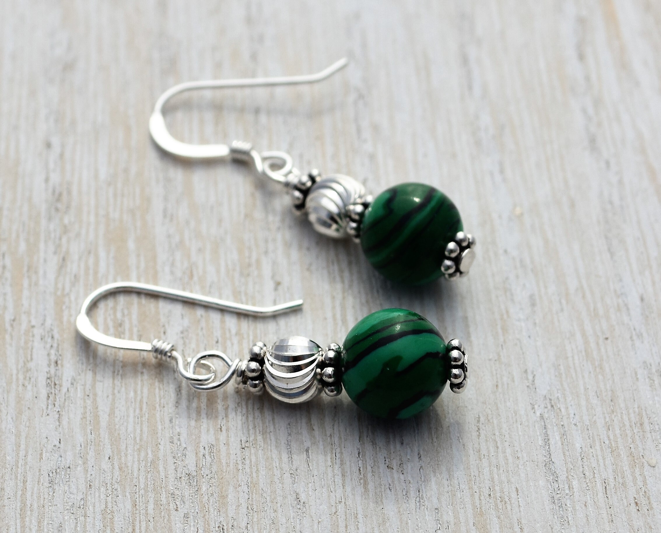 •MALACHITE FANG - 2• silver dangle earrings
