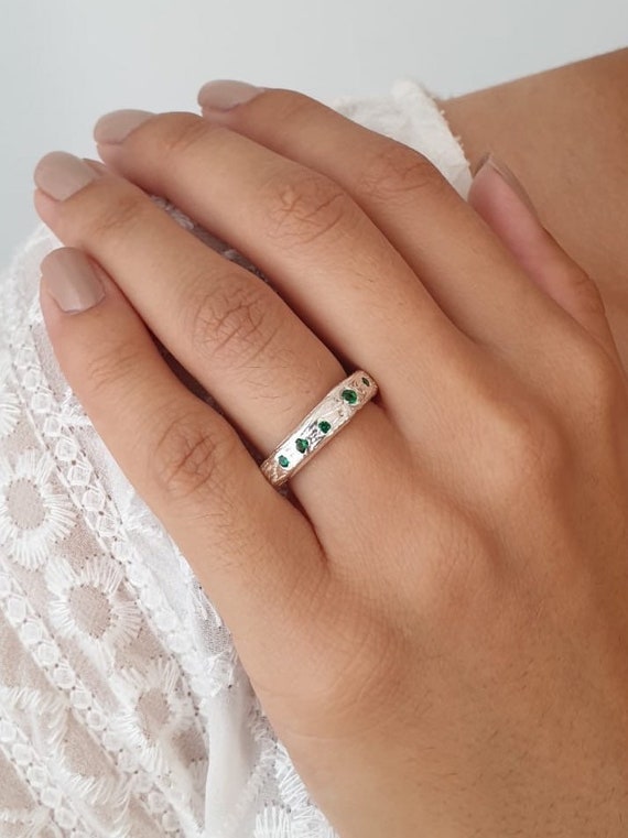Emerald Band Ring Silver Rings For Women Thick Ring Silver Etsy
