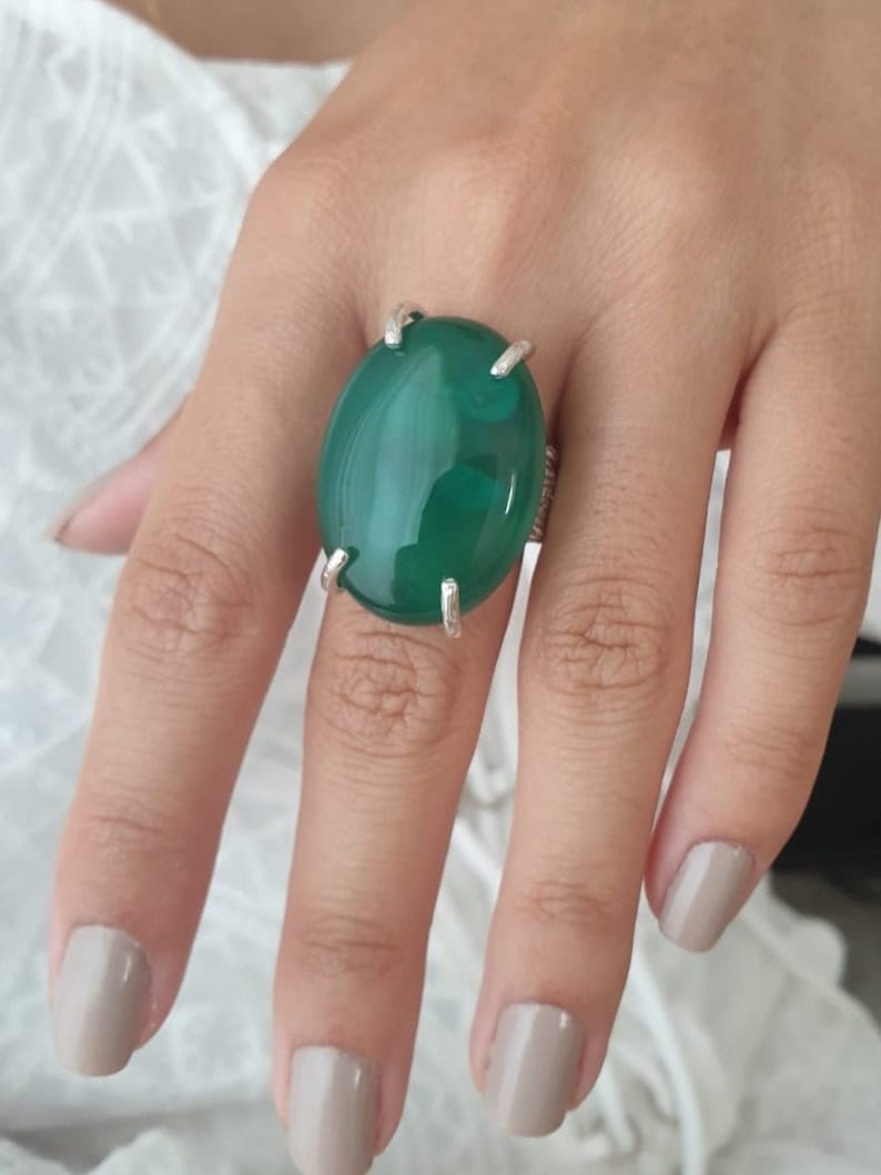 Natural Green Gemstone Ring Big Stone Ring for Women Etsy
