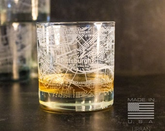 Pittsburgh Pennsylvania City Map Rocks Glass | On The Rocks Glass | New Home Housewarming Gift | Etched Engraved Whiskey Glass | WG090