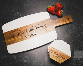 Personalized Marble Wood Charcuterie Board, Personalized Cutting Board Wedding Gift, Housewarming Gift, Bridal Shower Gift, Anniversary Gift