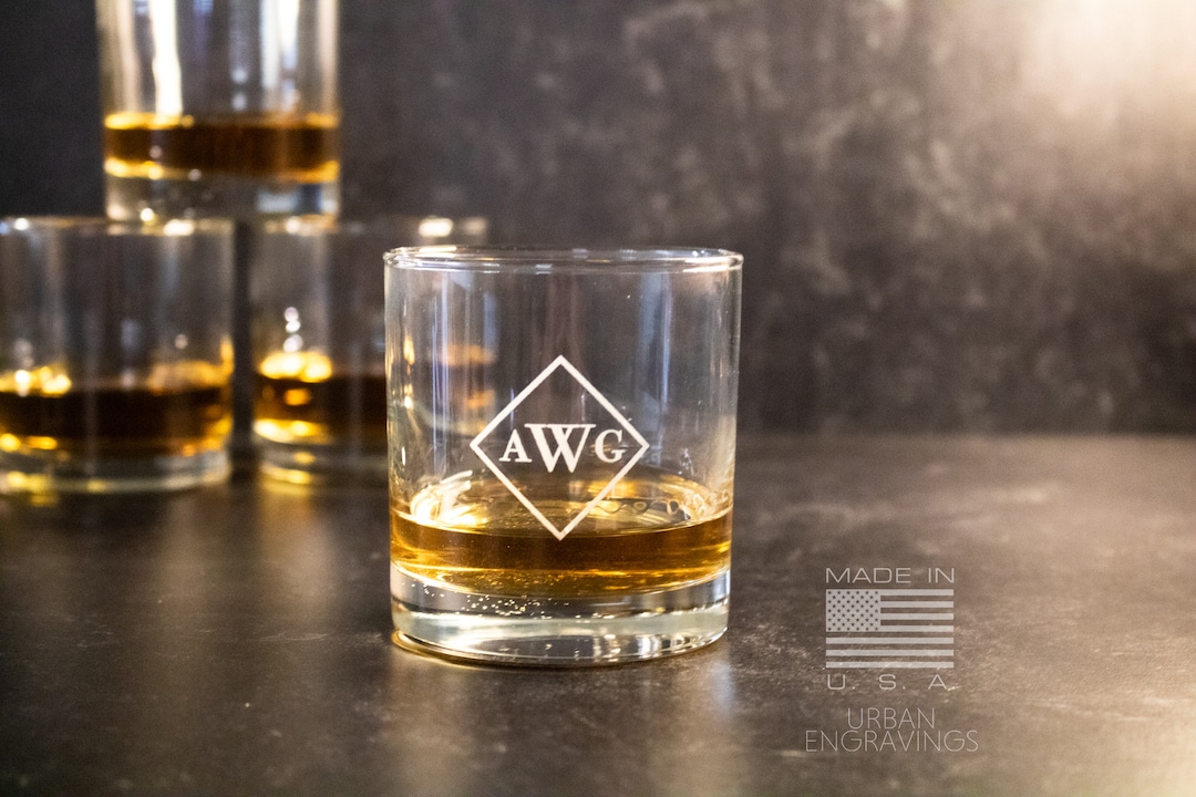 Custom Initial Monogrammed Scotch Glass | Etched Rocks Glass | on the ...