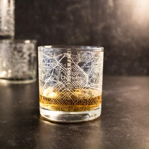 Charlotte North Carolina City Map Rocks Glass | On The Rocks Glass | New Home Housewarming Gift | Etched Engraved Whiskey Glass | WG005