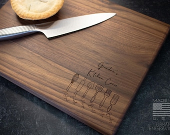 Personalized Walnut Cutting Board for Grandma With Grandkid's Names | Grandma's Kitchen Crew | Custom Grandparent Christmas Gift
