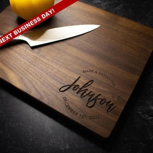 Custom Engraved Cutting Board, Personalized Housewarming Gift, Wedding Present, Couple Engagement, Anniversary, Real Estate Client Gift 287