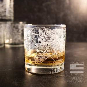 New York, New York City Map Rocks Glass | On The Rocks Glass | New Home Housewarming Gift | Etched Engraved Whiskey Glass | WG011