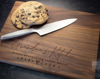 Personalized Walnut Cutting Board for Grandma  | Everything Tastes Better At Grandma's House | Custom Housewarming Christmas