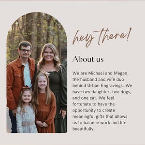 a family of four - a man, a woman, and two young girls - posing together in a wooded area.