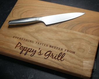 Personalized Walnut Cutting Board for Grandpa | Poppy | Everything Tastes Better From Grandpa's Grill | Custom Father's Day Gift Christmas
