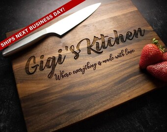 Gigi’s Kitchen, Personalized Cutting Board, Engraved Wood, Custom Housewarming Christmas, Engraved Cutting Board, Mother's Day Gift, 090