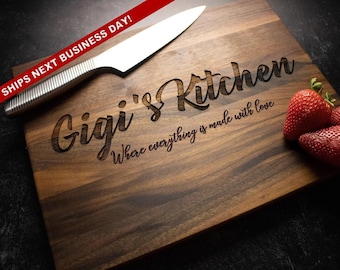 Gigi’s Kitchen, Personalized Cutting Board, Engraved Wood, Custom Housewarming Christmas, Engraved Cutting Board, Mother's Day Gift, 090