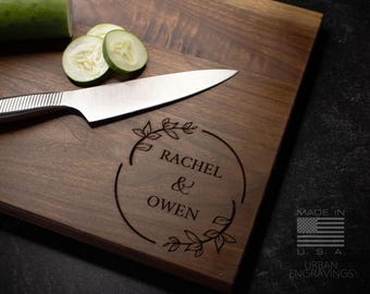 Wood Cutting Board, Personalized Cutting Board, Floral Engagement Gift For Couple, Personalized Charcuterie Board, Engraved Wedding