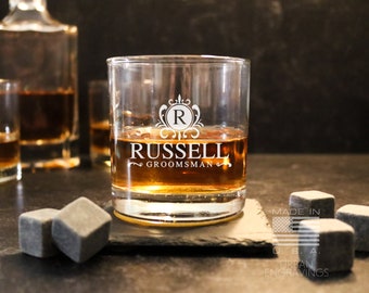 Custom Groomsman Guy Gift Scotch Glass | Etched Rocks Glass | On The Rocks Glass | Wedding Party Gift | Etched Engraved Glass | WG072