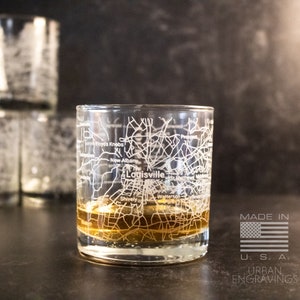 Louisville Kentucky Map Rocks Glass | On The Rocks Glass | New Home Housewarming Gift | Etched Engraved Whiskey Glass | WG035