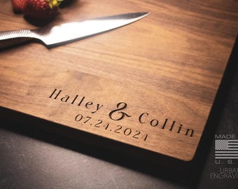Wood Cutting Board, Personalized Cutting Board, Floral Engagement Gift For Couple, Personalized Charcuterie Board, Engraved Wedding