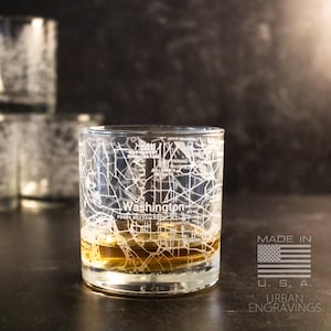 Washington DC Map Rocks Glass | On The Rocks Glass | New Home Housewarming Gift | Etched Engraved Whiskey Glass | WG033