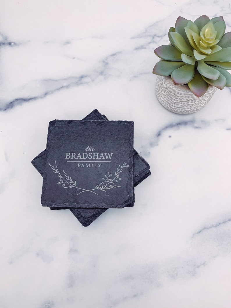Set of 4 Personalized Slate Coaster Set, Laser Etched Slate Coasters ...