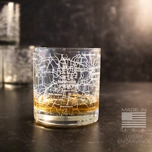 Nashville Tennessee Map Rocks Glass | On The Rocks Glass | New Home Housewarming Gift | Etched Engraved Whiskey Glass | WG031