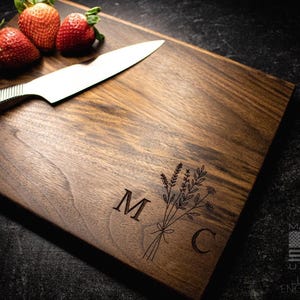 Wood Cutting Board, Personalized Cutting Board, Floral Engagement Gift For Couple, Personalized Charcuterie Board, Engraved Wedding, 315
