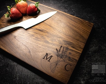 Wood Cutting Board, Personalized Cutting Board, Floral Engagement Gift For Couple, Personalized Charcuterie Board, Engraved Wedding, 315