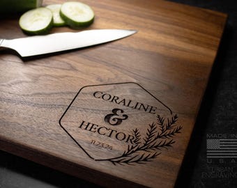 Wood Cutting Board, Personalized Cutting Board, Floral Engagement Gift For Couple, Personalized Charcuterie Board, Engraved Wedding