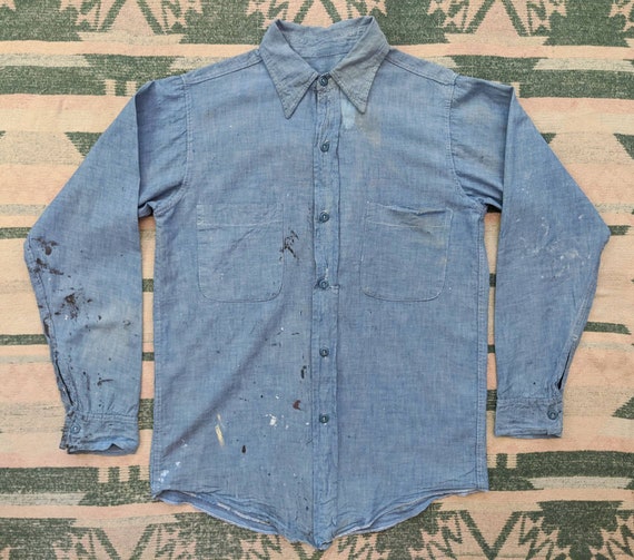 1940's Thrashed Chambray Shirt XS S Small M Medium