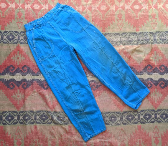 1950's Side Zip Electric Blue Jeans 26 Waist S Sma