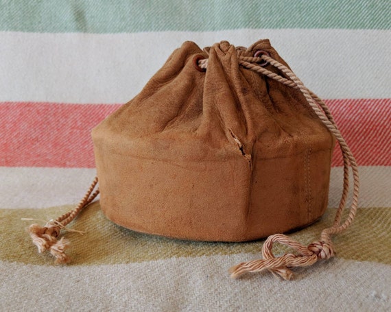 Antique Leather Collar Bag Small Soft Suede Purse