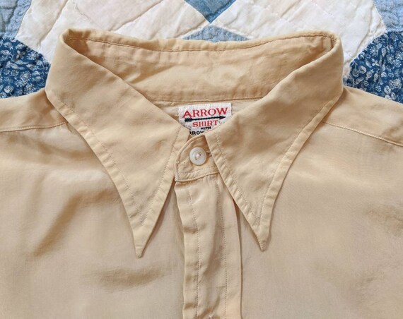 1920's 30's Dagger Collar Silk Shirt S Small XS An