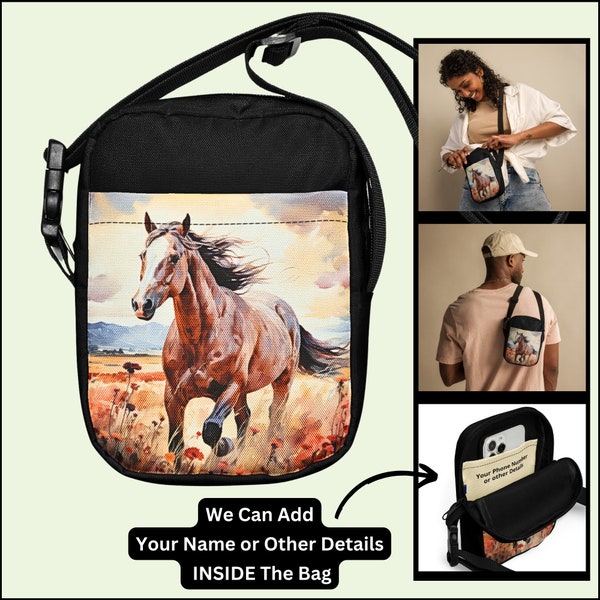 Brown Horse Running Utility Crossbody Cross Body Sling Bag Gift for Horse Lover Rider Fan Man Lady Woman Teen Girl Boy Birthday Christmas