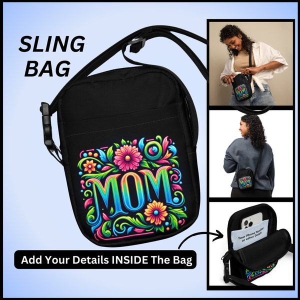 Neon Bright MOM Utility Crossbody Cross Body Sling Bag Gift for Lady Woman Mother Mom Wife Her Birthday Christmas Mother's Day