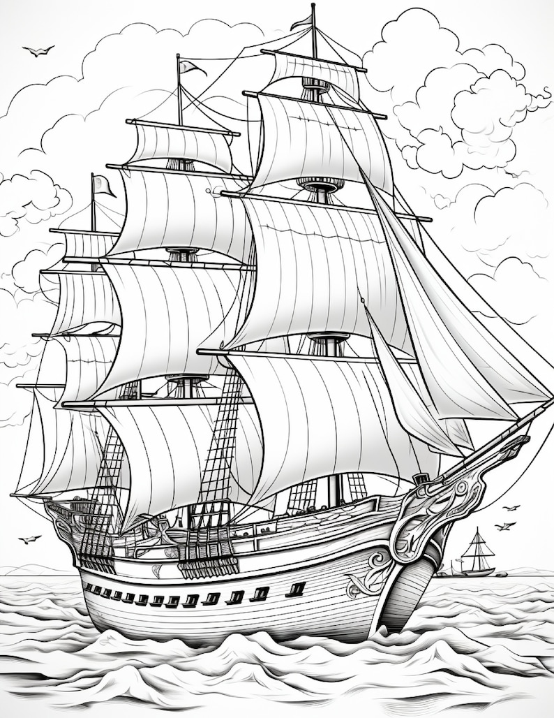 200 Pirate Sailing Ships Coloring Sheets, for Boys Girls Kids Children