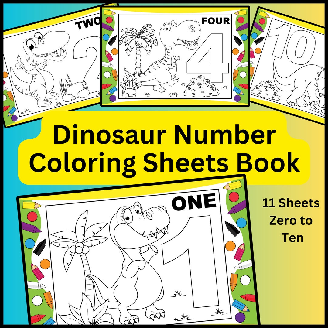 Dinosaur Number Coloring Sheets, for Boys Girls Kids Children, Coloring