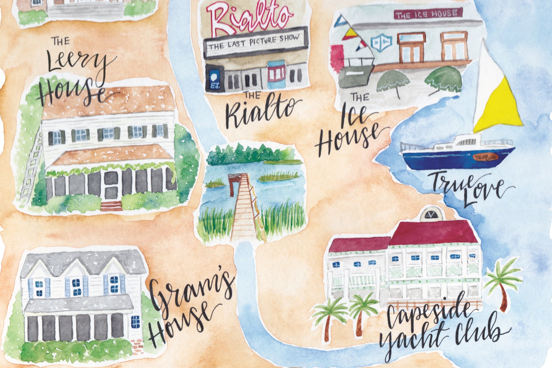 Dawson's Creek Capeside Massachusetts Watercolor Map Etsy