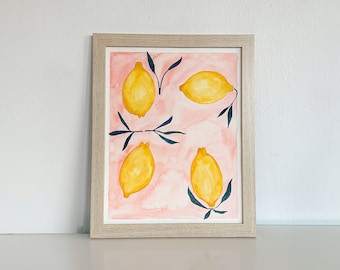 Hand-Painted Original Lemon Painting | Watercolor Painting | 11x14 Inches | Kitchen Decor | Free Shipping
