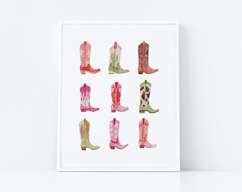 Cowgirl Boots Watercolor Painting Print |  8x10 inches | Western Decor | Home Decor | Wall Art | Free Shipping