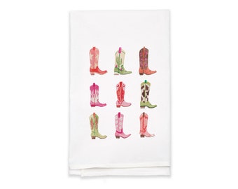 Cowgirl Boots Tea Towel | Flour Sack Towel | Watercolor Illustration | Western Decor | Kitchen Decor | Printed Dish Towel | Free Shipping