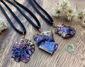art deco jewelry rainbow jewelry Bismuth necklace boho necklace purple necklace crystal necklace statement necklace stone necklace
