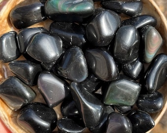 Rainbow Black Obsidian Tumble Stone: Protection, Healing & Chakra Alignment, Emotional Healing, Transformation, Heart and Root Chakra Stone