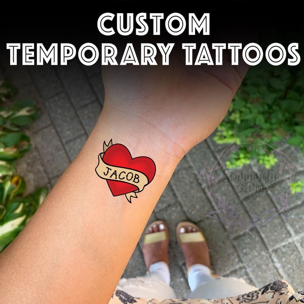 Custom Mom Heart Tattoo, Bachelorette Tattoos, Custom Heart Tattoos, Heart Temporary Tattoos with Name, Personalized Name Temporary Tattoos