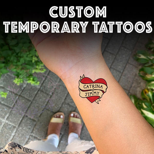 Couples Heart Tattoo, Bachelorette Tattoos, Custom Heart Tattoos with Names, Personalized Wedding Heart Tattoo, Bride & Groom Heart Tattoo