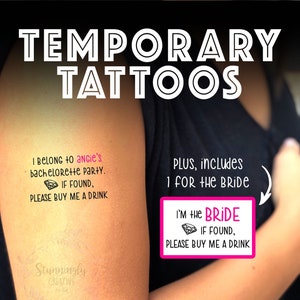 Bachelorette Party Tattoos, Custom Temporary Tattoos, Bachelorette Tattoos, Bachelorette Tattoos If Lost, If Found Buy Me A Drink Tattoos