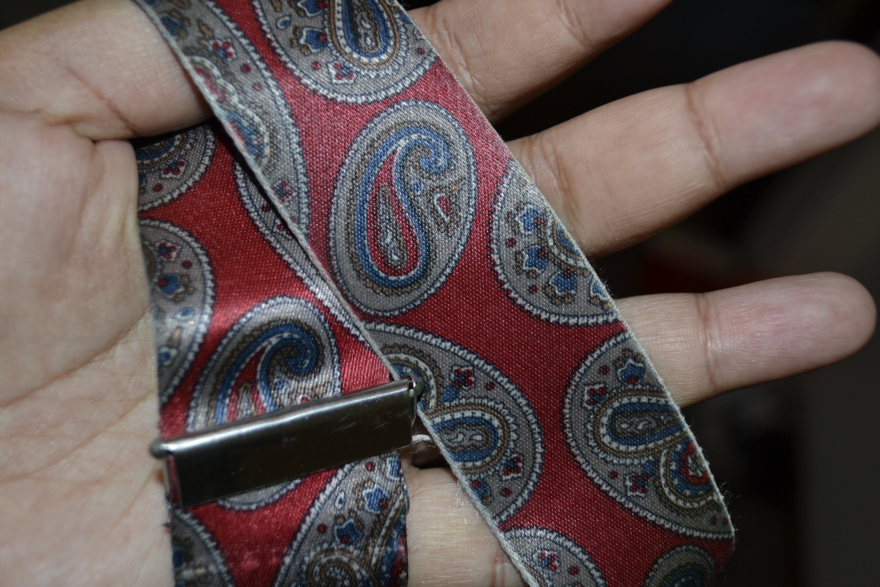 Vintage Satin Suspenders Paisley Print -  UK