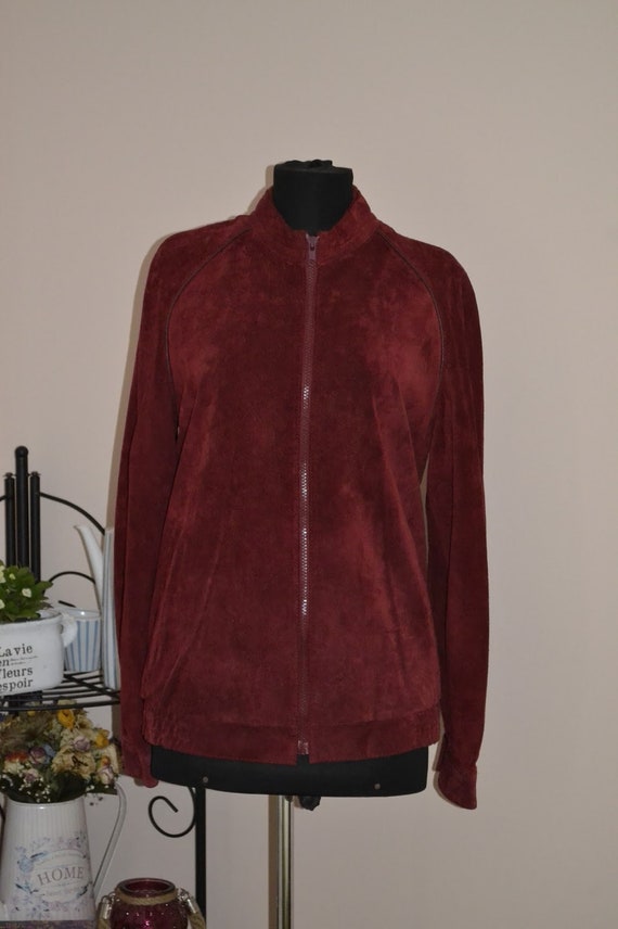 Vintage Dark Red Suede Leather Jacket Etsy