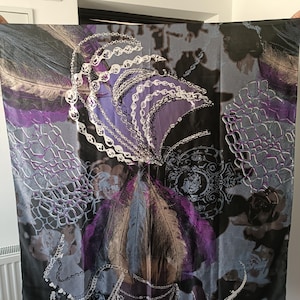 Vintage silk scarf , purple print and colors
