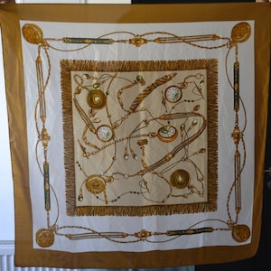 Vintage silk scarf , old clocks print