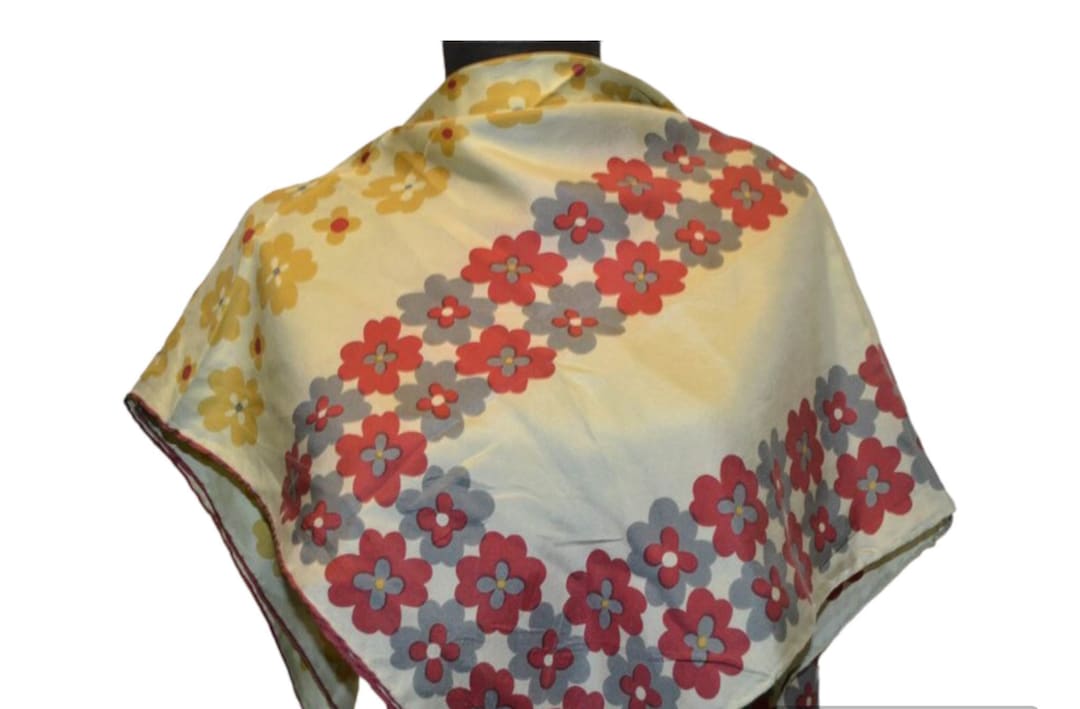 Foulard Vintage Mantero En Soie 100% - Motif Floral Multicolore, Italie, Parfait état
