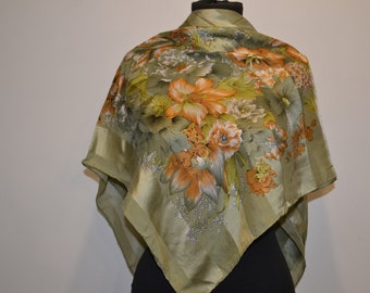 Vintage silk scarf / flowers print