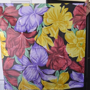 Vintage silk scarf colorful flowers print